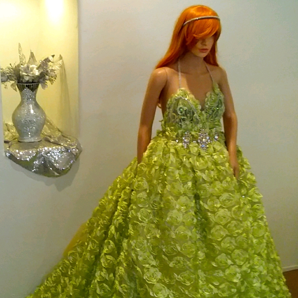 GEMMA 3D Apple Green Rosette Wedding Ballgown Set